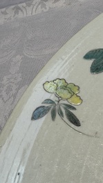 A Chinese qianjiang cai dish and a plate, two famille rose plates and a saucer, Chenghua, Yongzheng and Guangxu marks, 19th C.
