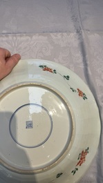A large Chinese famille verte 'Pavilion with Birds among Flowering Branches' dish, Kangxi