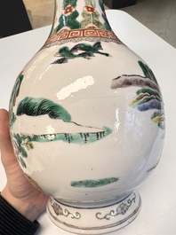 A pair of Chinese famille verte vases with narrative design, 19th C.
