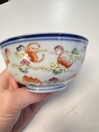 A Chinese famille rose 'Dragons' bowl and a 'Bats and Clouds' bowl, Tongzhi and Guangxu mark, 19th C.