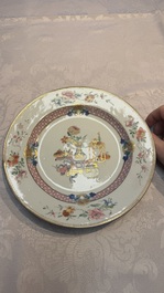 A Chinese famille rose gilt-decorated 'Antiquities' plate, Yongzheng