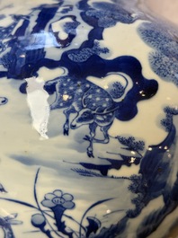 A Chinese blue and white '100 Deers' 'Zun' vase on wooden stand, Kangxi mark, 19th C.
