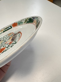 A pair of Chinese famille verte 'cranes' plates, Kangxi