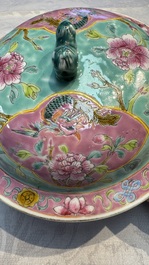 A Chinese famille rose turquoise-ground 'Kamcheng' bowl and cover for the Straits or Peranakan market, 19th C.