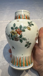 A Chinese wucai 'Poem' vase and a 'Peony scroll' jar, signed Hui An 卉菴, Kangxi