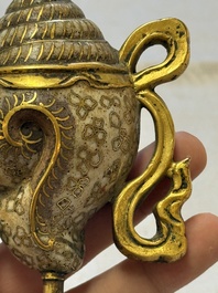 A Chinese parcel-gilt cloisonn&eacute; and bronze 'Conch Shell' Buddhist emblem, 18/19th C.