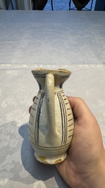 A rare intact early Italian maiolica ewer inscribed 'G', Montelupo, 15th C.