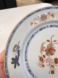 Eight Chinese blue and white, famille verte and Imari-style plates, Kangxi