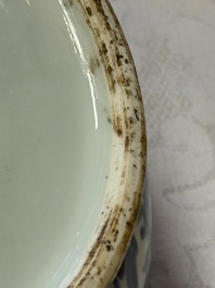 A circular Chinese blue and white box and cover, Wanli mark and of the period
