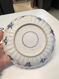 A rare pair of Chinese famille verte lobed plates with elegant ladies, Kangxi