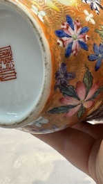 A pair of Chinese famille rose 'Millefleur' vases, Qianlong mark, Republic