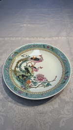 A Chinese famille rose bottle vase and a dish, Qianlong marks, Republic