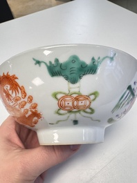 A Chinese famille rose 'Dragons' bowl and a 'Bats and Clouds' bowl, Tongzhi and Guangxu mark, 19th C.