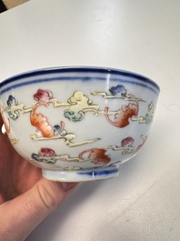 A Chinese famille rose 'Dragons' bowl and a 'Bats and Clouds' bowl, Tongzhi and Guangxu mark, 19th C.