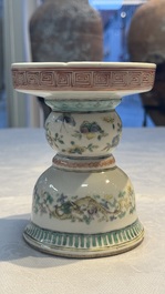 A Chinese polychrome 'Erotic' vase, an iron-red 'Phoenix' jar and a famille verte 'Dragon' stand,  Chun Yi Tang Zhi 春怡堂制 and Tongzhi mark, 19/20th C.