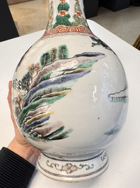 A pair of Chinese famille verte vases with narrative design, 19th C.