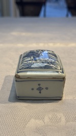 A fine Chinese blue and white rectangular seal paste box and cover, Ming