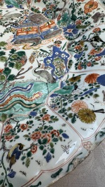 A large Chinese famille verte 'Pavilion with Birds among Flowering Branches' dish, Kangxi