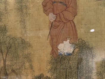 Chinese school: 'Bathing Horses 浴馬圖', ink and colour on silk, 19th C.