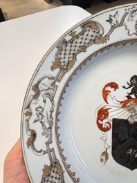 A pair of Chinese armorial soup plates with the arms of Saunders for the English market, Qianlong, ca. 1745