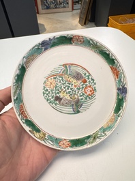 A pair of Chinese famille verte 'cranes' plates, Kangxi