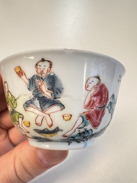 A Chinese famille rose 'Fishermen' cup and saucer, Yongzheng