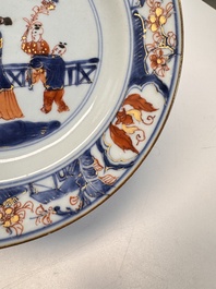 Eight Chinese blue and white, famille verte and Imari-style plates, Kangxi