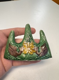 Three Chinese verte biscuit and turquoise-glazed brush rests, Kangxi and later