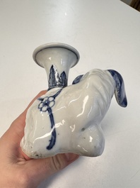Two Chinese blue and white recumbent elephant-form candlesticks, Jiaqing