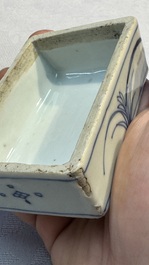 A fine Chinese blue and white rectangular seal paste box and cover, Ming