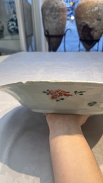 A large Chinese famille verte 'Pavilion with Birds among Flowering Branches' dish, Kangxi