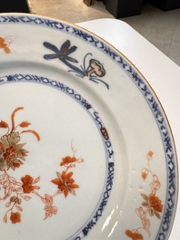 Eight Chinese blue and white, famille verte and Imari-style plates, Kangxi