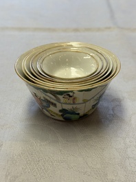 A set of seven Chinese famille rose nesting bowls with narrative design, Daoguang