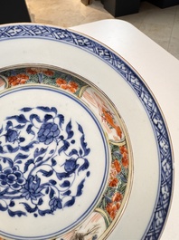 Eight Chinese blue and white, famille verte and Imari-style plates, Kangxi