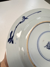 Eight Chinese blue and white, famille verte and Imari-style plates, Kangxi