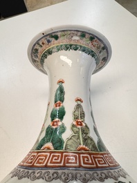A pair of Chinese famille verte vases with narrative design, 19th C.