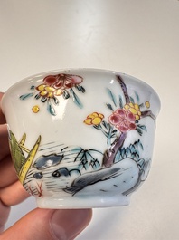 A Chinese famille rose 'Fishermen' cup and saucer, Yongzheng