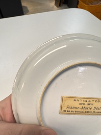 A pair of Chinese famille verte 'cranes' plates, Kangxi