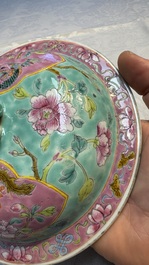 A Chinese famille rose turquoise-ground 'Kamcheng' bowl and cover for the Straits or Peranakan market, 19th C.