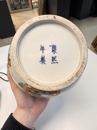 A pair of Chinese famille verte vases with narrative design, 19th C.