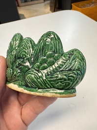 Three Chinese verte biscuit and turquoise-glazed brush rests, Kangxi and later