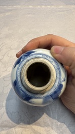 A Chinese blue and white 'Long Eliza' tea caddy and cover, Chenghua mark, Kangxi