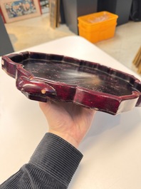 A Chinese famille rose nine-piece 'Plum Blossoms' sweetmeat set on a wooden tray, 19th C.