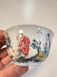 A Chinese famille rose 'Fishermen' cup and saucer, Yongzheng