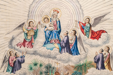 Belgian Catholic missionaries in China: 'Temporary Suffering of Souls', ink and colour print on paper, 19th C.