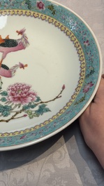 A Chinese famille rose bottle vase and a dish, Qianlong marks, Republic