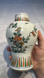 A Chinese wucai 'Poem' vase and a 'Peony scroll' jar, signed Hui An 卉菴, Kangxi