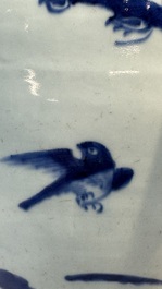 A Chinese blue and white 'Three Friends of Winter' jar with an openworked wooden cover, Transitional period