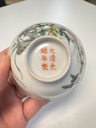 A pair of Chinese famille rose bowls with floral design, Guangxu mark of the period