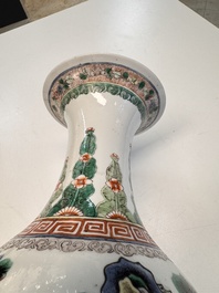 A pair of Chinese famille verte vases with narrative design, 19th C.
